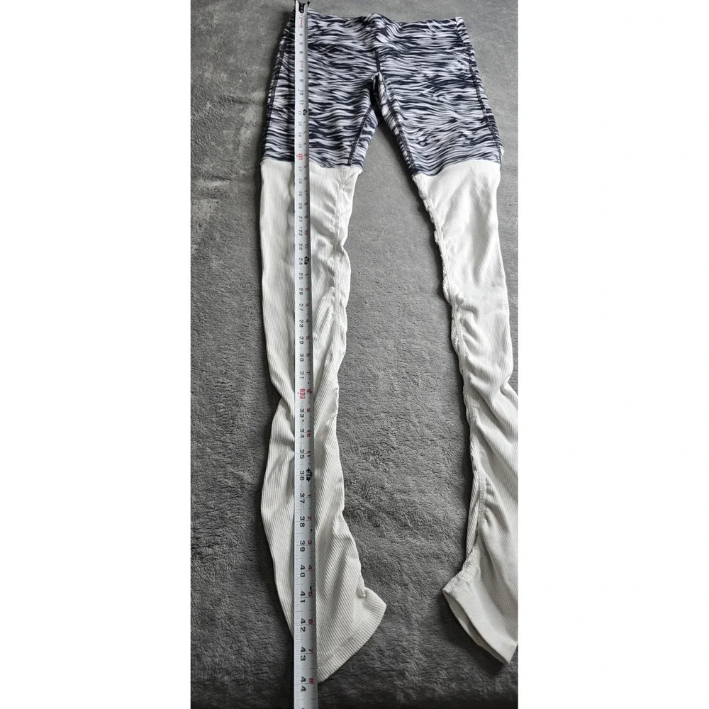 Alo Yoga Goddess Leggings Womens M/L Navy Wave Color Block Ribbed Ruched READ